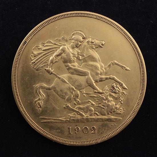 An Edward VII 1902 gold five pounds,